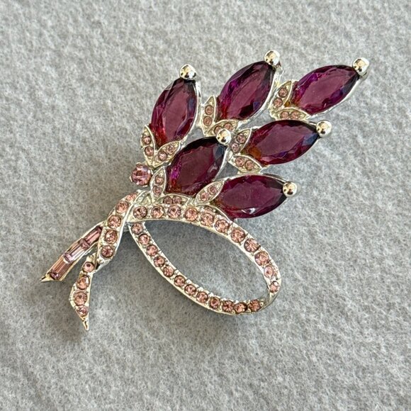 Pell Brooch Purple Marquise Stones Silver Tone Pink Rhinestones Floral Open Back - Picture 3 of 7